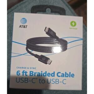 AT&T 6ft USB-C to USB-C Cable Fast Charging Data Transfer Safe Tangle Free Black